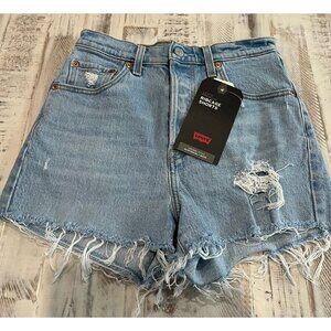 Levi's Ribcage Premium High Waisted Denim Cut Off Shorts Button Fly Size 26 NWT